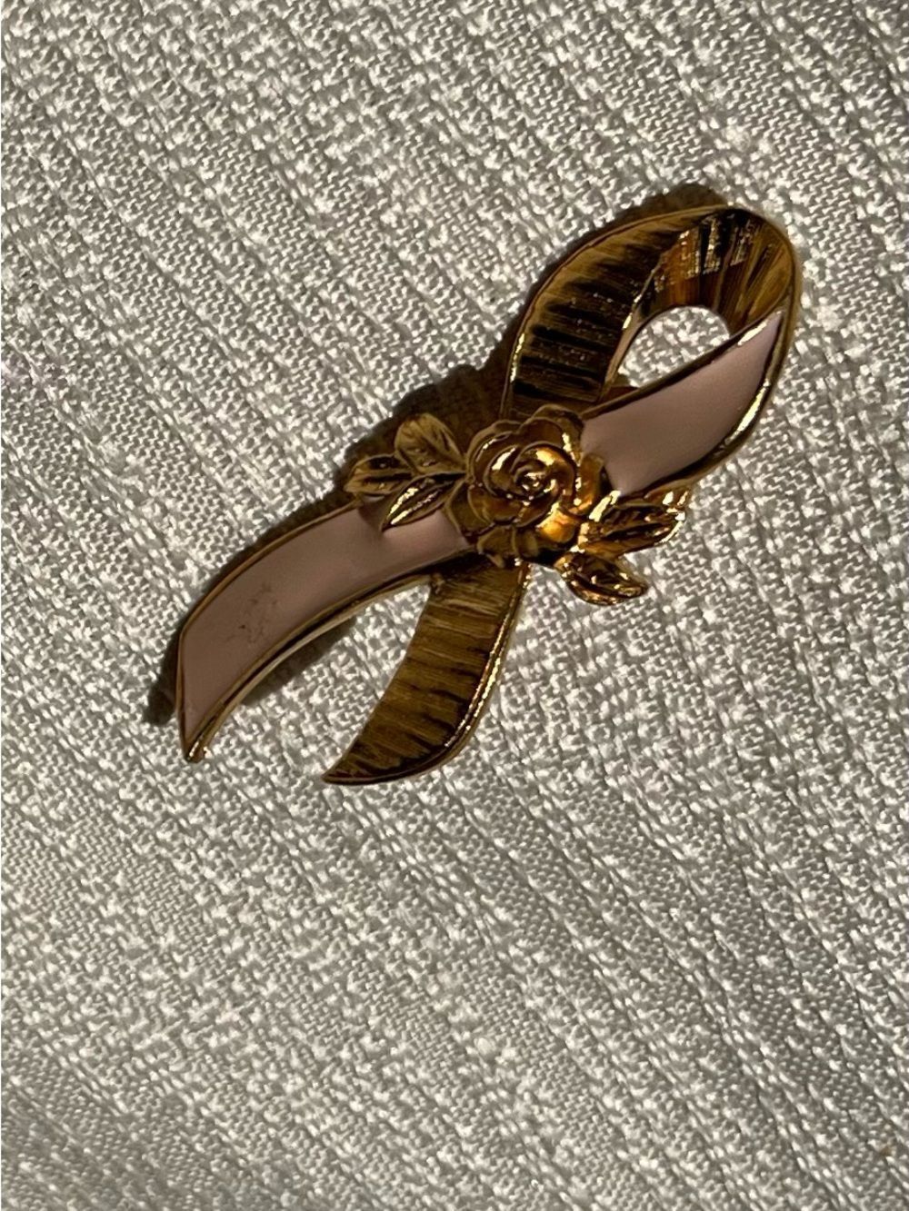 Gold and Pale Pink Ribbon Flower Brooch - Women's Jewelry